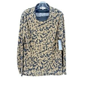 NEW W TAGS Sympli Animal Leopard Print Funnel Neck Sweater SIZE 12 Easy Luxury